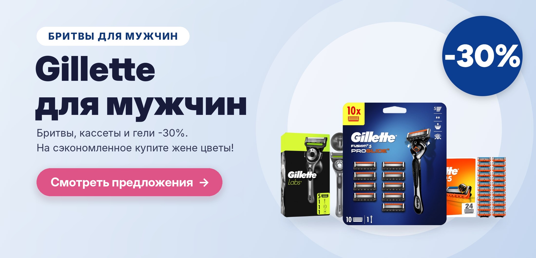 Gillette для мужчин – бритвы, кассеты и гели -30%