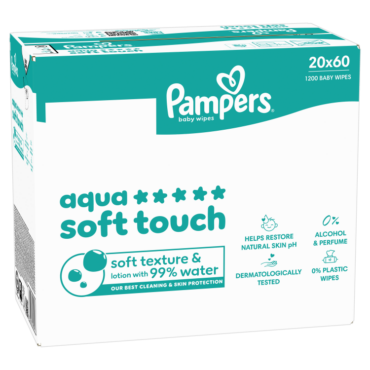 Детские влажные салфетки Pampers Aqua Soft Touch, 20 упаковок, 1200 салфеток