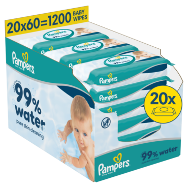 Детские влажные салфетки Pampers Aqua, 20 упаковок, 1200 салфеток