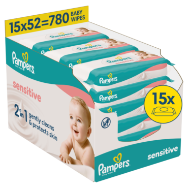 Детские влажные салфетки Pampers Sensitive, 15 упаковок, 780 салфеток