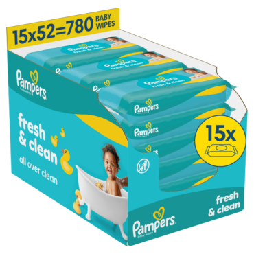 Детские влажные салфетки Pampers Fresh Clean Plastic Free, 15 упаковок, 780 салфеток