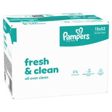 Детские влажные салфетки Pampers Fresh Clean Plastic Free, 15 упаковок, 780 салфеток