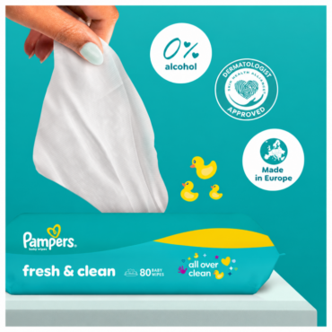 Детские влажные салфетки Pampers Fresh Clean Plastic Free, 24 упаковки, 1248 салфеток