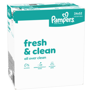 Детские влажные салфетки Pampers Fresh Clean Plastic Free, 24 упаковки, 1248 салфеток