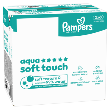 Детские влажные салфетки Pampers Aqua Soft Touch, 12 упаковок, 720 салфеток