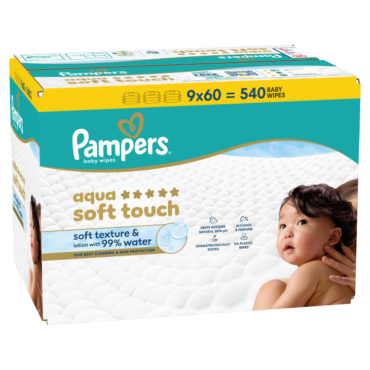 Детские влажные салфетки Pampers Aqua Soft Touch, 9 упаковок, 540 салфеток