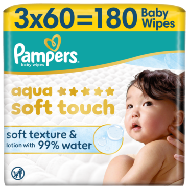 Детские влажные салфетки Pampers Aqua Soft Touch, 3 упаковки, 180 салфеток