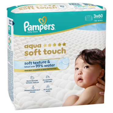 Детские влажные салфетки Pampers Aqua Soft Touch, 3 упаковки, 180 салфеток