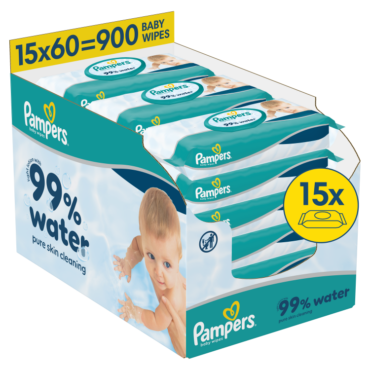 Детские влажные салфетки Pampers Aqua, 15 упаковок, 900 салфеток